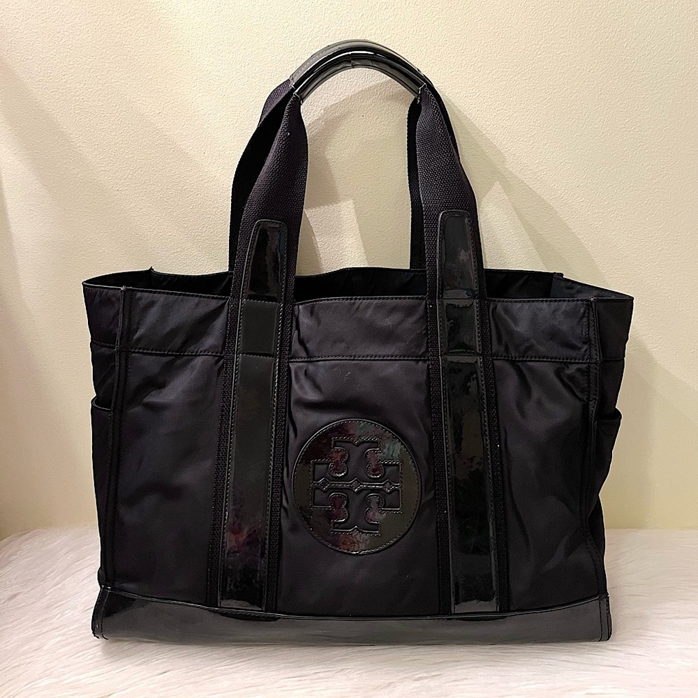Tory Burch Black Nylon/Patent Leather Ella Tote